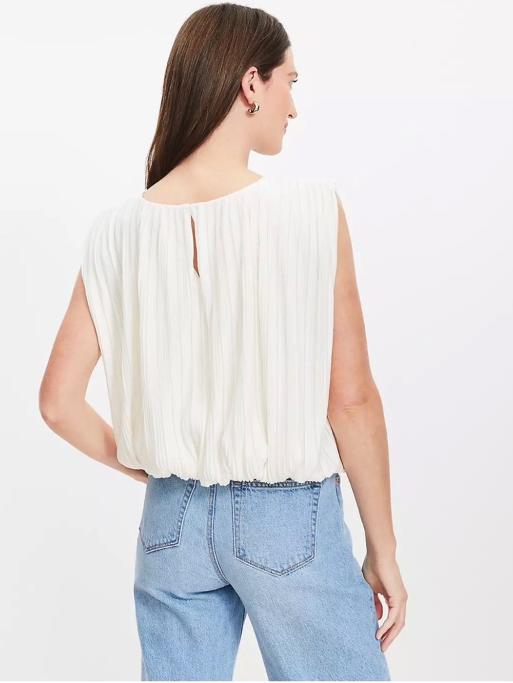 LOFT Cream Sleeveless Pleated Blouse - Picture 2 of 9